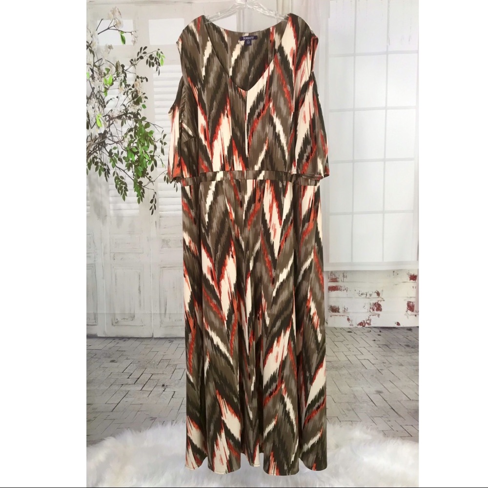 Roamans 3X Maxi Dress Cold-Shoulder Stretch V-neck